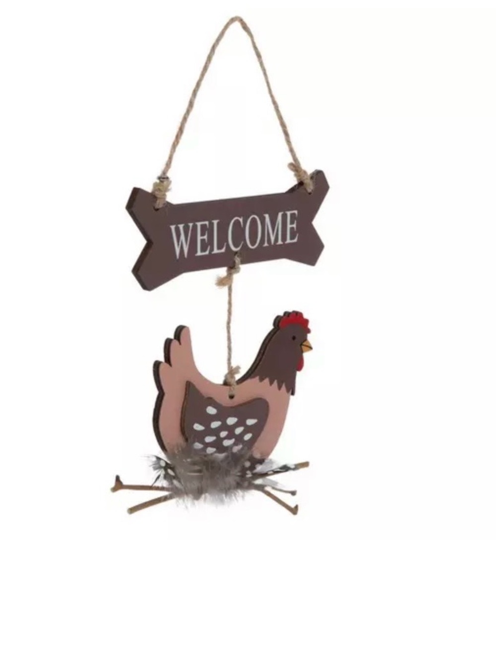 Welcome Chicken Hanging Sign-Ornament- Brown & Red - Picture 2 of 3
